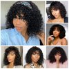 NICMISS Short Curly Bob Wig Human Hair with Bangs Glueless Bob Wigs for Black Women 180% Density Brazilian Bob Wig with Bangs Human Hair Machine Made Black