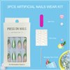 Tyuimhx Green Cat Eye Press on Nails Medium Almond Fake Nails Glitter French Tip False Nails with Flowers Designs Full Cover Stick on Nails Acrylic Artificial Nails for Women Girls Glue on Nails 24Pcs