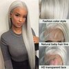 SOKU 13x4 Synthetic Lace Front Wigs Light Grey Long Straight Wigs with Baby Hair 32 Inch Free Part Lace Front Wigs Pre Plucked Heat Resistant Fiber Hair for Fashion Women