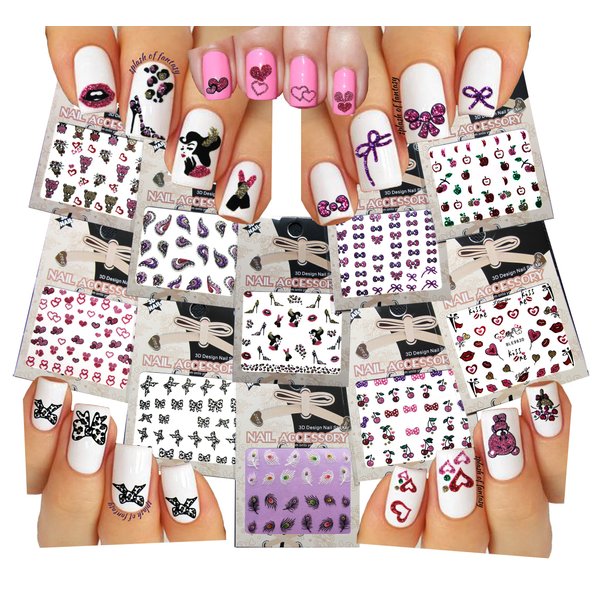 Adorable 3D Glitter Stickers for Nail Art 10-Pack Variety Designs