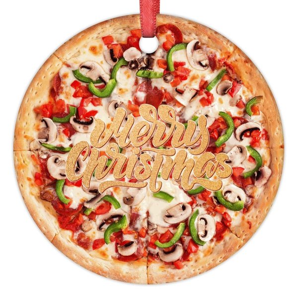 Vegan Truffle Pizza Christmas Ornaments Personalized Christmas Ornaments 2023 Cute Food Ornaments for Christmas Trees Hanging Ornaments Holiday Christmas Keepsake New Year Gifts, 3 Inch