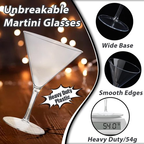 Liacere Martini Glasses Set of 6-11 oz Clear Plastic Martini Cocktail Glasses with Stem-Reusable Cocktail Glasses for Bar,Margarita,Whiskey,Gin,Tequila,BPA-Free, Dishwasher-Safe-Clear-Mother's Day
