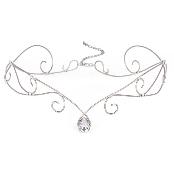 CoTeeZa Fairy Circlet Viking Crown Celtic Headband Medieval Wedding Bride Headpiece Elf Crystal Crown Women Renaissance Costume Hair Accessory Rhinestone Vintage Tiara for Carnival Halloween
