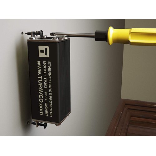 Tupavco Ethernet Surge Protector Gigabit PoE++ (154W/3.2A) Mounting Flange (Gas Discharge Tube) Metal Shielded RJ45 Lightning Suppressor - LAN Network CAT5/CAT6 Thunder Arrestor - GbE 1000 Mbps TP302