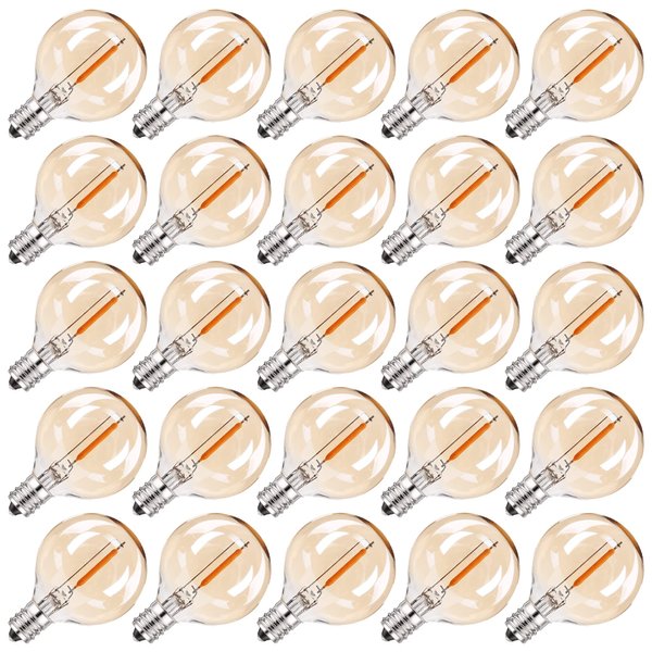 Sphoon Pack of 25 G40 Amber Glass Led Replacement Bulbs, 1W Equivalent 10W E12 Screw Base Soft Warm 2200K Globe Light Bulb for Indoor & Outdoor Led String Light Party Patio Garden Decor, CRI 90+