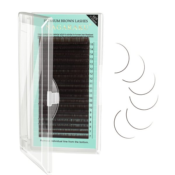 NAGARAKU Eyelash Extensions Dark Brown Color 0.15mm D curl 7-15mm Mix Tray Individual Lashes Classic Faux Mink Volume 20 rows Soft Light