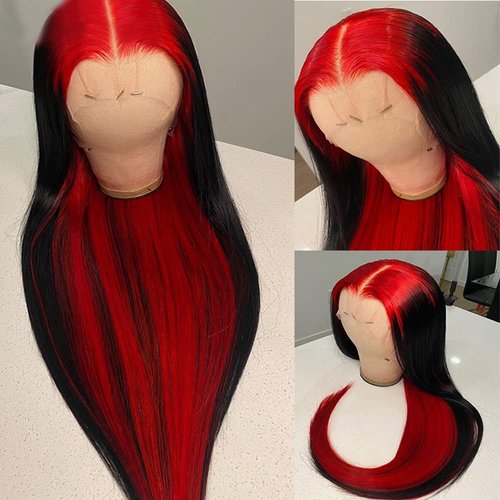 JYZ Hair Highlight Red Human Hair Lace Front Wigs 180% Density 13X4 Straight Brazilin Hair Wigs for Black Women Human Hair HD Lace Frontal Wigs Human Hair Pre Plucked with Baby Hair Middle Part 26"