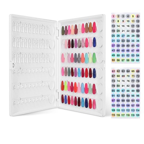 Nail Display Book Plastic Nail Color Book, C10 Nail Polish Display Color Chart with Clear Nail Tips and Nail Polish Number Labels