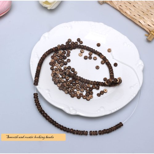 660Pcs/6 Strands Coconut Shell Oblate Beads 5mm Coconut Rondelle Disk Beads for DIY Crafts Jewelry Making, 220Pcs/2 Strands for Each Color