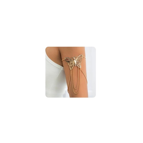 Xerling Boho Hollow out Butterfly Arm Bracelets Chains Tassel Armband Armlet Upper Arm Band Festival Costume Jewelry for Women (Gold)