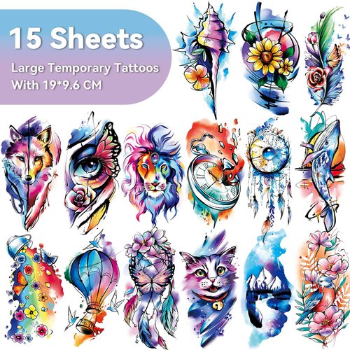 EMOME 79 Sheets Realistic Temporary Tattoos for Women,Watercolor Arm Fake Tattoos Stickers for Girls,Long Lasting Temporary Tattoos and Hand Tattoos for Adults