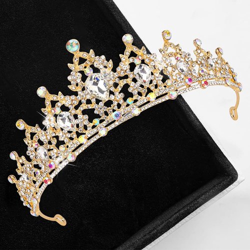 Gold Queen Tiara, Didder Crystal Wedding Tiara for Women Princess Crown for Girls Rhinestones Tiaras and Crowns for Women Tiaras for Girls Hair Accessories for Bridal Birthday Prom Costume Gift