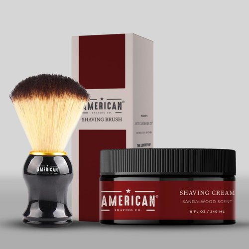 American Shaving Co. Sandalwood Shaving Cream For Men With Shaving Brush 8 oz, Made in USA, Easy Application, Quality Potent Ingredients, Non-GMO, GMP Certified, Cruelty-Free Products