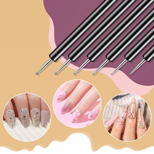 Artdone Nail Dotting Tools 6PCS Double-ended Nail Art Brushes Kit Nail Art Gel Polish Liner Brushes Design Pen For Nail Drawing And Nail Paint Brushes Small Detail Brushes.