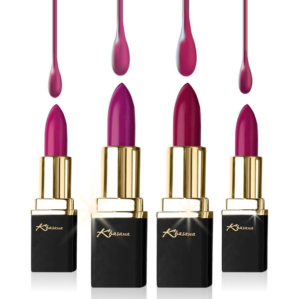 Khasana Lipstick Set. Long Lasting Gift Set. Moisturizing Formula, Infused with Vitamin E and Vitamin C. Multi Finish Lip Makeup Cream Gloss & Matte. Pack of 4. Berry Collection