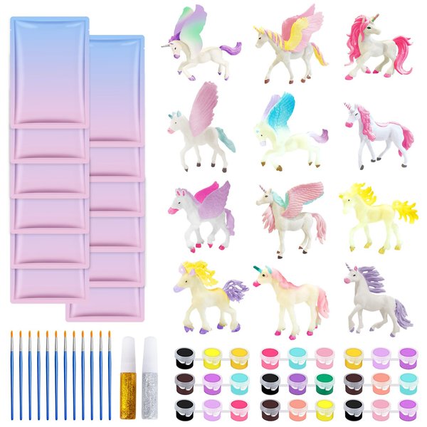 Minetom Arts and Crafts for Kids Ages 4-6 6-8 8-12, Kid Stocking Stuffers for Girls Pack 12, Unicorn Painting Kit for Kids, Paint Your Own Unicorn Arts & Crafts Painting Kits for Kids Ages 4-8-12