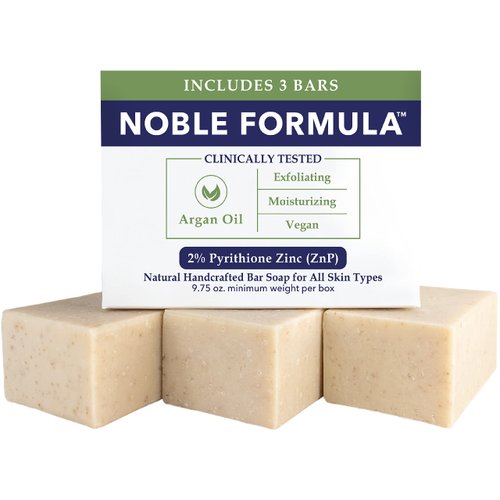 Noble Formula 2% Pyrithione Zinc (ZnP) Vegan Argan Oil Bar Soap, Especially Formulated for Acne, Psoriasis, and Eczema, Safe for Daily Use and All Skin Types, 3 Bars in 1 Box, Total 9.75 oz