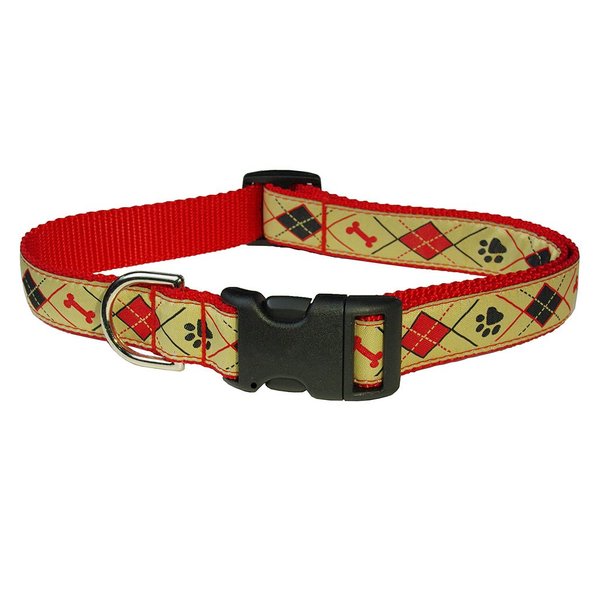 Medium Tan Argyle Dog Collar: 3/4" Wide, Adjusts 13-20" - Made in USA.