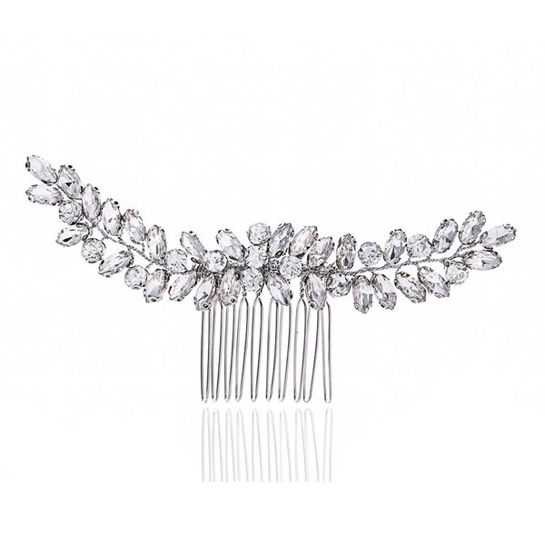 Foryysa Bridal Wedding Hair Comb for Women Silver Vine Combs Sparkly Rhinestone Hairpiece Elegant Bride Handmade Birthday Accessory Girls