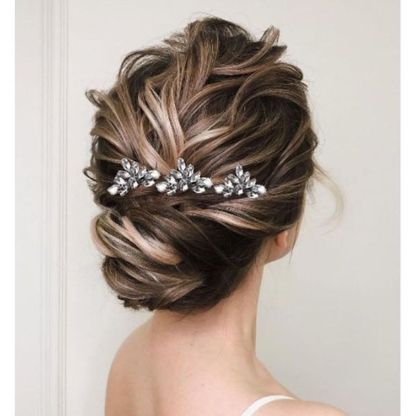 CASOLVX 3PCS Silver Handmade Crystal Hairpin U-shaped Crystal Comb Bridal Hairpin Gift for Women and Teen Girls