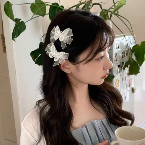 Lace Hair Bow Clips for Women Cottagecore Hair Clip Bows for Girls Tulle Bows for Wedding Accessories for Brides Side Hair Clip Barrettes No Slip Bow Hair Pin French Butterfly Clips 2pcs