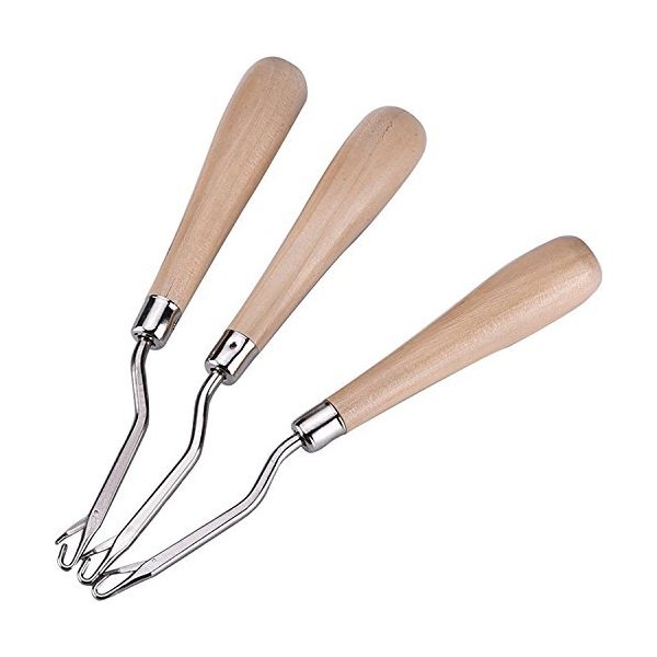 eBoot 6.5 Inch Wooden Bent Latch Hook Tool, Set of 3