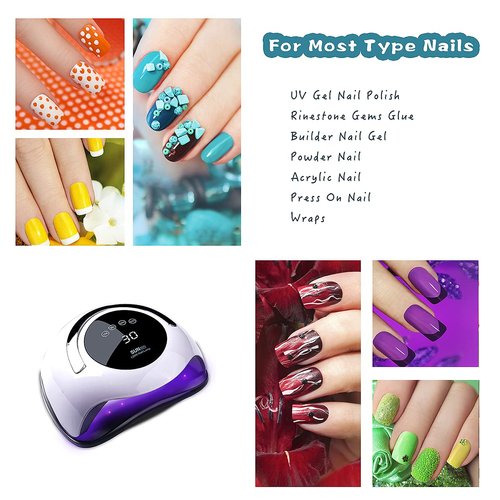 W&H UV LED Nail Lamp, 120W Faster Gel Nail Dryer Professional Curing Lamp for Fingernail and Toenail Nail Gel Polish Machine with 4 Timer Setting Touch Screen （Sun BQ5T） (Pink)