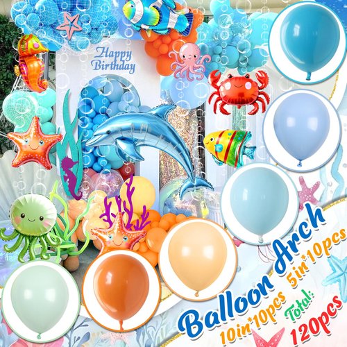 Under the Sea 1st Birthday Party Decorations, Oneder the Sea 1st Birthday Decorations Boy, Ocean Theme First Birthday Decorations, Backdrop Ocean Animal Balloons Garland Cake Topeer