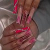 Valentine's Day Press on Nails Long Coffin Fake Nails with Rhinestones Red Heart English Design False Nails Square Acrylic Nails Decorations Full Cover Glue on Nails Stick on Nails for Women Girls