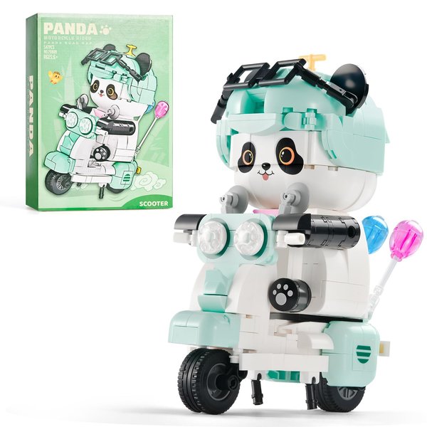 SATHIBI Cute Motorcycle Panda Building Set,Kids Mini Animals Building Blocks Toy,Adults Home Decor,Ideal Gift for Boys Girls 6+(547PCS)