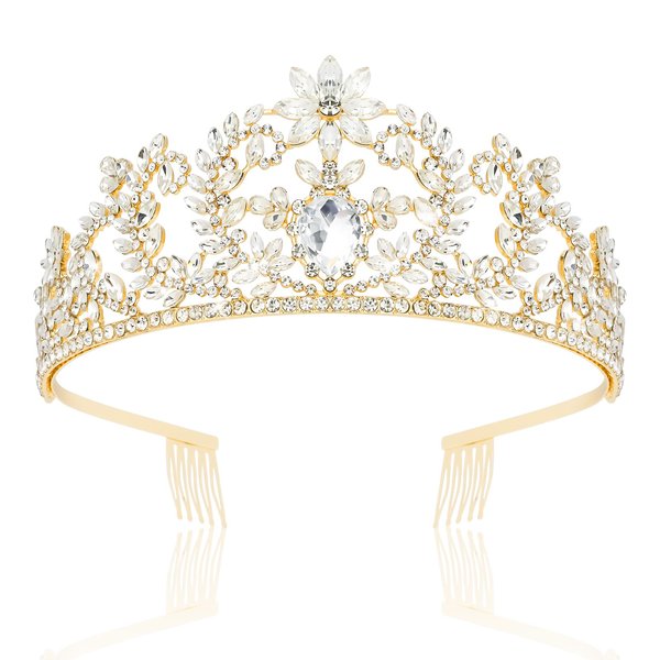 CIEHER Gold Crowns for Women Girls Gold Crown Princess Crown Tiaras for Women Girls Gold Tiara Wedding Prom Quinceanera Birthday Crown Gifts Hair Accessories for Women Girls