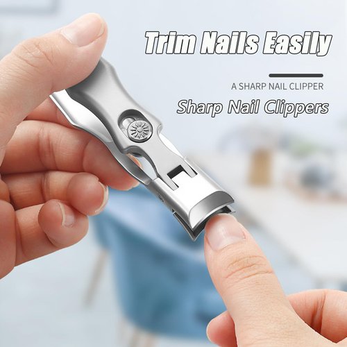 Ultra Wide Jaw Opening Nail Clippers, German Nail Clippers for Men, Telescopic Nail Clippers, Toenail Clippers for Seniors, Portable Ultra Sharp Nail Clippers, Anti Splash Nail Clipper (Silver A+B)