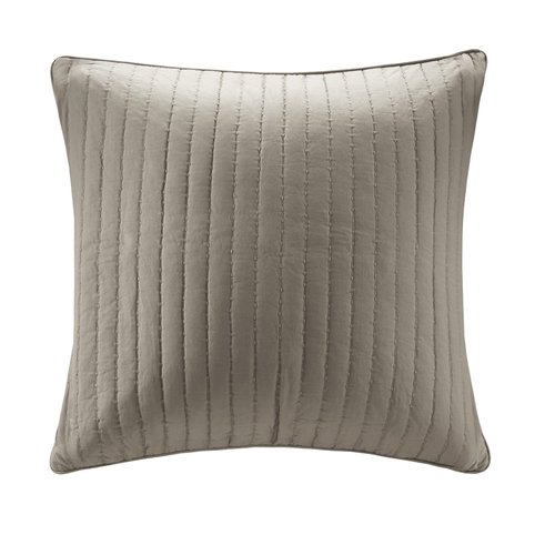 INK+IVY Single 100% Cotton Euro Sham - European Square Decorative Pillow Cover, Hidden Zipper Closure (Cushion NOT Included), Camila, Quilted Taupe 26"x26
