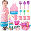 JOI MEW Kids Pink Gardening Tools Set, Garden Toys w/Metal Rake, Shovel, Trowel, Watering Can, Gloves, Tote Bag, Plant pots, DIY Bookmark Kits, Spring Summer Toy Outdoor Gift for Toddler Boy Girl