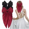 Telont 2PCS Silky Satin Hair Bows for Women Long Tail Ribbon Hair Accessories Bounce Metal Hair Clips Barrette Big Hair Bow for Girls Teens Toddlers(Wine red+Black)