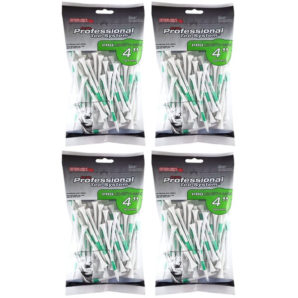 PRIDE PROFESSIONAL TEE SYSTEM PROLENGTH MAX 4" WHITE GOLF TEES - 4 BAGS
