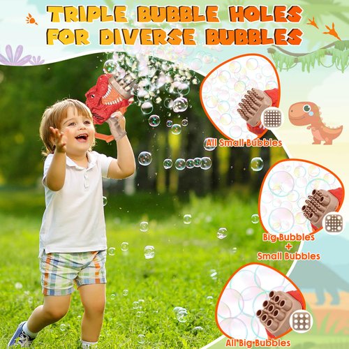 JONEG Dinosaur Bubble Gun with Bubble Solution, Bubbles Machine for Kids, Toys for Boy Ages 4 5-7, Outdoor Toys for Toddlers 3-5, Birthday Gifts for 3 4 5 6 7 8 Year Old Kids Boys