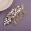 Teyglen Gold Bride Crystal Wedding Hair Comb Bridal Flower Hair Comb with Rhinestone Pearl Hair Piece for Party Prom Hair Accessories Dainty Hair Side Comb