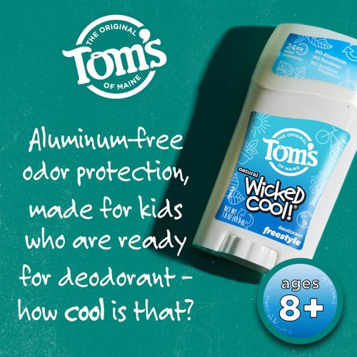 Tom's of Maine Aluminum-Free Wicked Cool! Natural Deodorant for Kids, Freestyle, 1.6 oz. 3-Pack (Packaging May Vary)