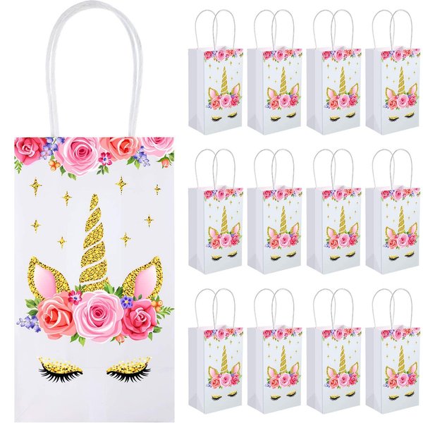 SATINIOR Unicorn Party Favor Bags, Unicorn Party Goodie Treat Gift Candy Bags with Handle for Unicorn Birthday Party Suppliers Baby Shower (12 Packs)