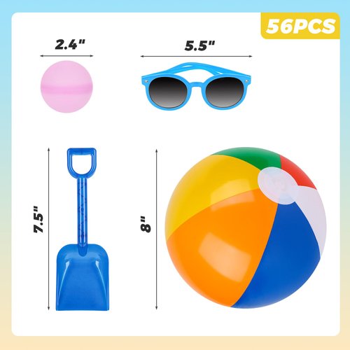 FUTUREPLUSX 56PCS Pool Party Favors, Beach Party Favors for Kids, Including Beach Balls Bulk, Sand Toys, Sunglasses, Summer for Supplies Birthday Party