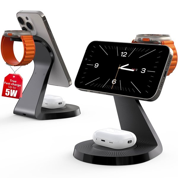 3 in 1 Charging Station for Apple Devices,Mag-Safe Charger Stand Fast Charging,Wireless Charger for iPhone 16/15/14/13/12 Series,& AirPods,& iWatch(30W USB-C Charger Included)