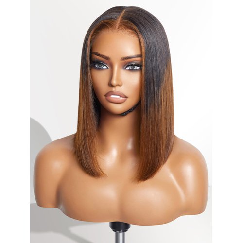 LUVME HAIR 12" Mix Brown Glueless Bob Wigs Human Hair Pre Plucked, 5x5 HD Lace Closure Wigs Human Hair 180 Density, Ready to Go Wig with Bleached Knots & Pre Cut Lace