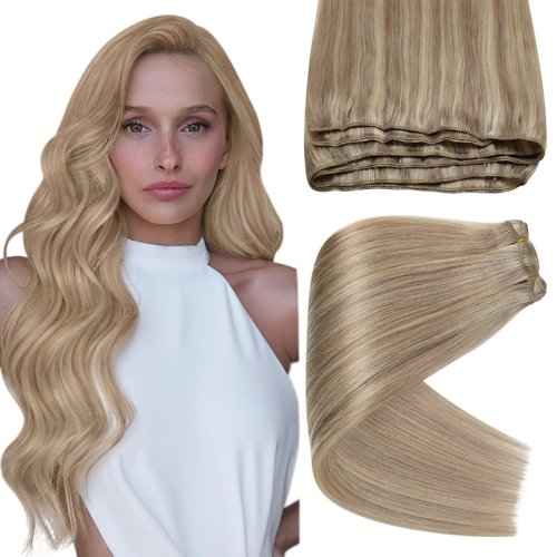 Sunny Human Hair Weft Extensions Blonde Human Hair Extensions Sew in Bundle Human Hair Hand Tied Weft Hair Extensions Human Hair Extensions Ash Blonde Highlight Bleach Blonde 20inch 100g