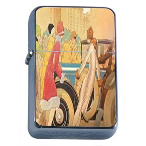 1920s FLAPPERS with Vintage CAR Art Deco Windproof Refillable Flip Top Oil Lighter with Tin Gift Box D-022
