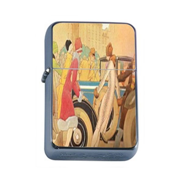 1920s FLAPPERS with Vintage CAR Art Deco Windproof Refillable Flip Top Oil Lighter with Tin Gift Box D-022
