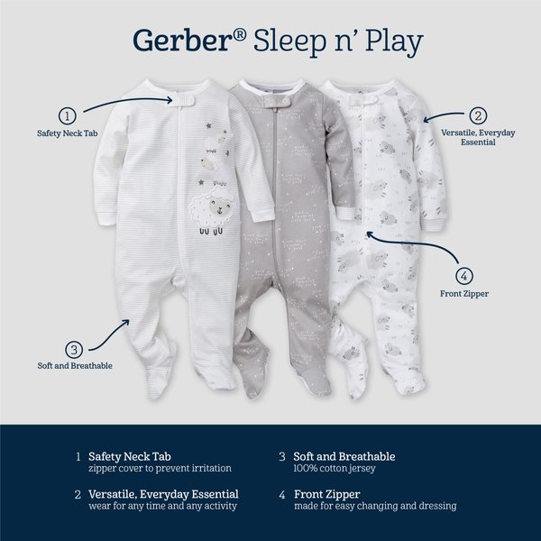 GerberBaby Boys3-Pack Sleep 'N PlayOrange Safari0-3 Months