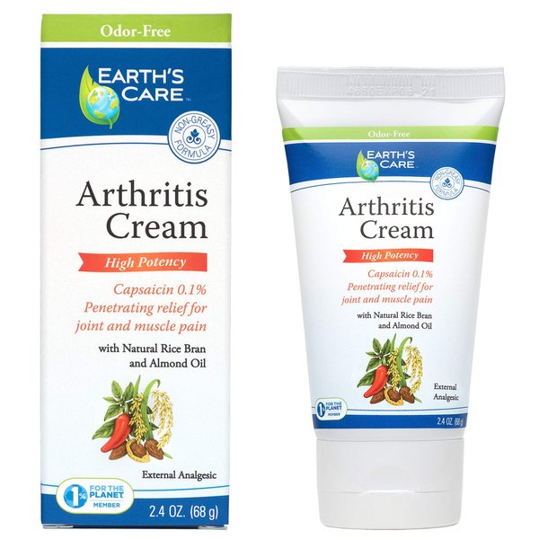 Earth's Care Arthritis Cream with 0.1% Capsaicin, No Parabens, Colors or Fragrances, Odor Free (2.4 oz (1 Pack))