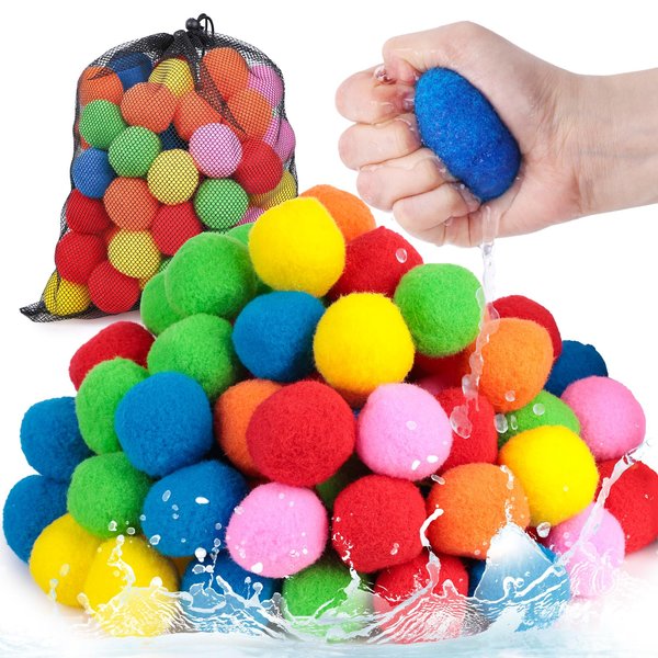 POPLAY 84PCS Reusable Water Balls, Reusable Water Balloons for Kids Outdoor Games Pool games，Water Balls for Adults Boys and Girls Summer Beach