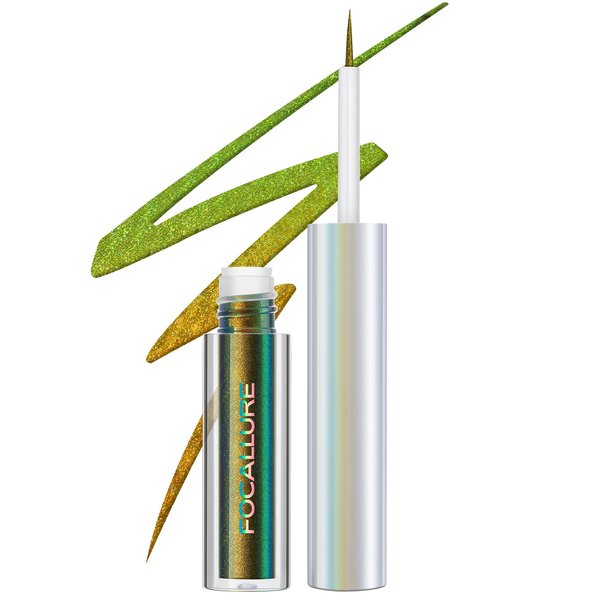 FOCALLURE Chameleon Liquid Eyeliner,Intense Color Shifting Eyeliner Pen,Metallic Multi-Reflective Finish,Sweatproof,Smudge-proof,Ultra-Fine Tip,MATCHA JADE